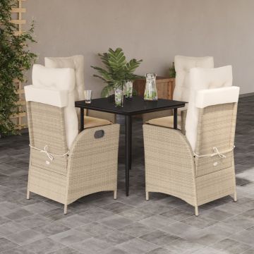 Set da pranzo da giardino 5 pz nero e beige in rattan PE