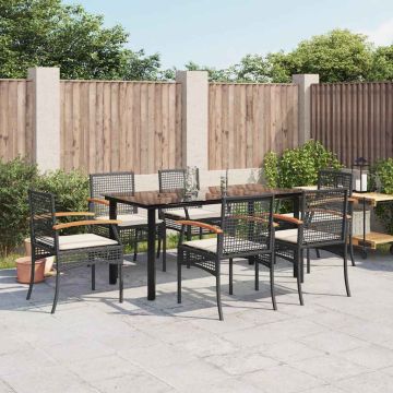 Set pranzo da giardino 7 pz nero con cuscini sfoderabili