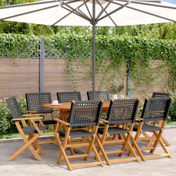 Sedie pieghevoli, 8 pezzi, in polyrattan nero e legno massello
