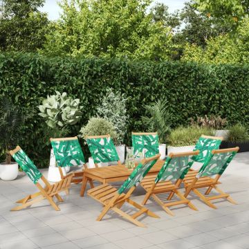 Sedie pieghevoli, 8 pezzi, in tessuto verde e legno massello
