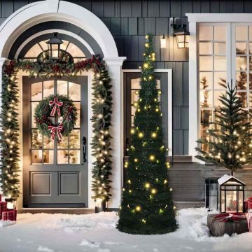 Albero di Natale Artificiale Apribile Preilluminato Verde 210cm