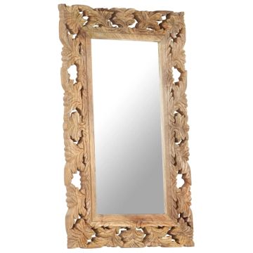 Specchio Intagliato a Mano 80x50 cm in Legno Massello di Mango