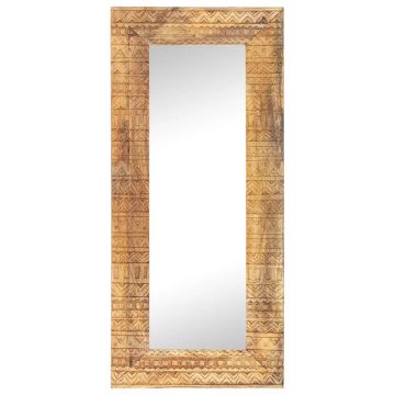 Specchio Intagliato a Mano Bianco 110x50x2,5 cm Legno di Mango