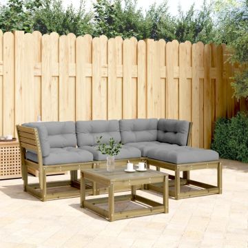 Salotto da giardino 4 pz in legno di pino con cuscini grigi
