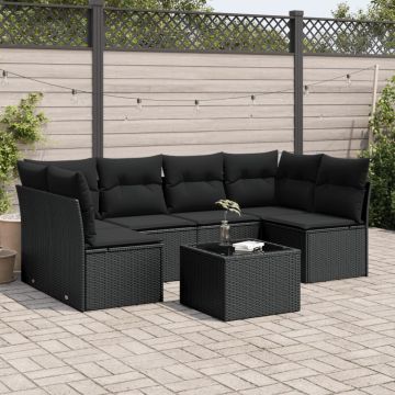 Salotto da Giardino 7 pz Polyrattan Nero con Cuscini