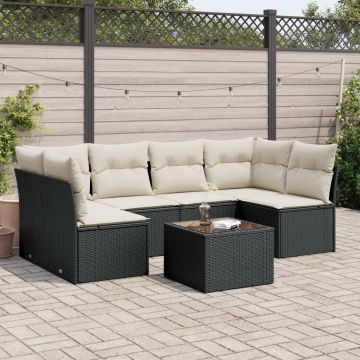 Set Divani da Giardino 7 pz Nero in Polyrattan con Cuscini