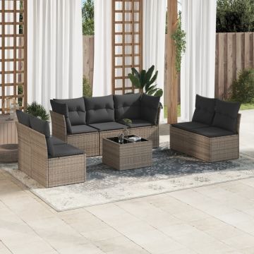 Salotto da Giardino 8 pz Grigio in Polyrattan con Cuscini