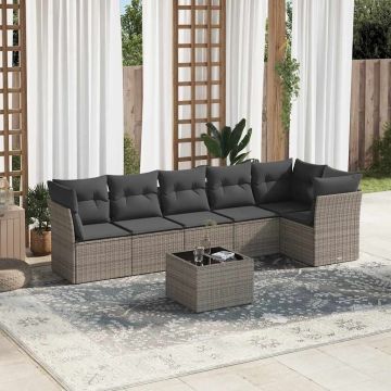 Set Divani da Giardino 7 pz con Cuscini Grigio in Polyrattan