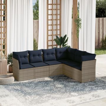 Set Divani da Giardino 6 pz con Cuscini Grigio in Polyrattan