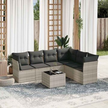 Set Divani da Giardino 7pz con Cuscini Grigio Chiaro Polyrattan