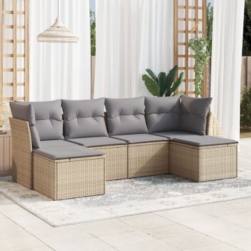 Salotto da giardino 6 pz con cuscini beige in polyrattan