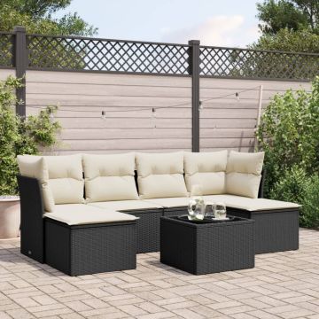 Salotto da Giardino in Polyrattan Nero 7 pz con Cuscini
