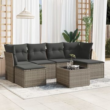 Salotto da Giardino 7 pz Grigio in Rattan PE con Cuscini