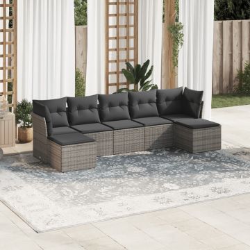 Set Divani da Giardino 7 pz Grigio in Polyrattan con Cuscini
