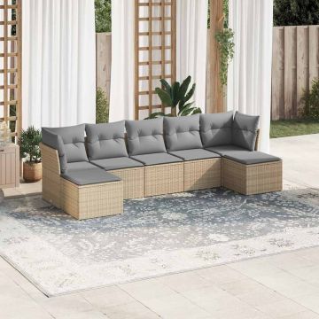 Set Divani da Giardino 7pz con Cuscini Grigio Chiaro Polyrattan