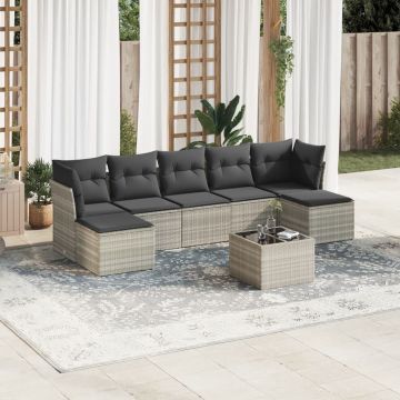 Set Divano da Giardino 8 pz Rattan PE Grigio Chiaro con Cuscini