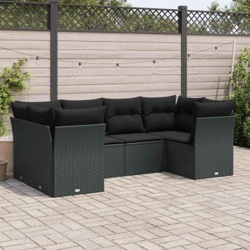 Divano da giardino nero 6 pz in polyrattan con cuscini