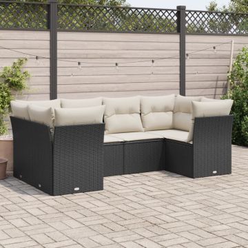 Salotto da Giardino Nero in Polyrattan 6 pz con Cuscini