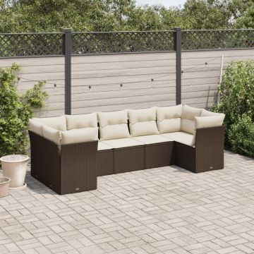 Salotto da Giardino 7 pz in Polyrattan Marrone e Crema