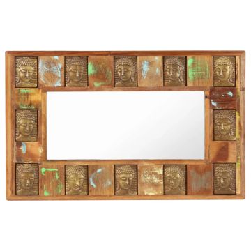 Specchio Decorato con Buddha 80x50cm Legno Massello di Recupero