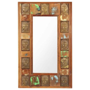 Specchio Decorato con Buddha 50x80cm Legno Massello di Recupero