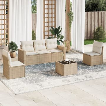 Salotto da giardino 6 pz con cuscini beige in rattan PE