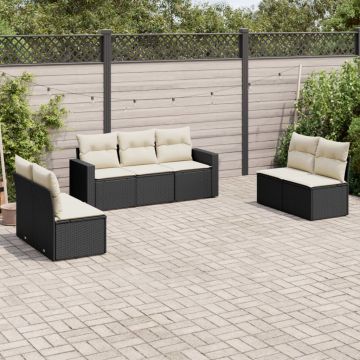 Salotto da Giardino Modulare Nero 7 pz in Polyrattan