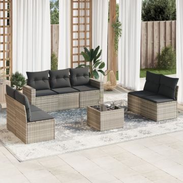 Salotto da Giardino 8 pz Polyrattan Grigio Chiaro Cuscini