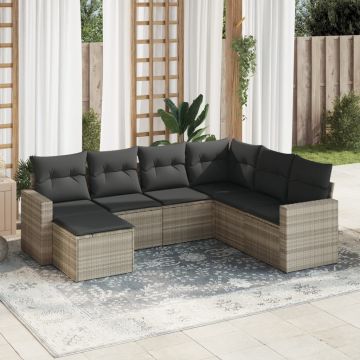Salotto da Giardino 7 pz Rattan PE Grigio Chiaro con Cuscini