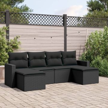 Set divano da esterno 6 pz nero in polyrattan con cuscini