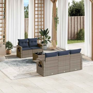 Set Divani da Giardino 6 pz con Cuscini Grigio in Polyrattan