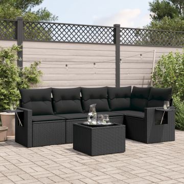 Set Divano da Giardino 6 pz con Cuscini Nero in Polyrattan