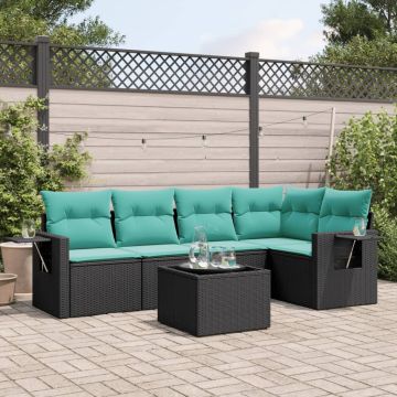 Set Divani da Giardino 6 pz con Cuscini Nero in Polyrattan