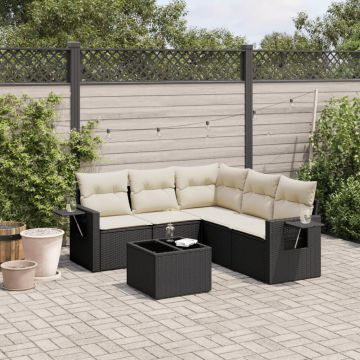 Salotto da giardino 6 pezzi nero in rattan PE con cuscini 2