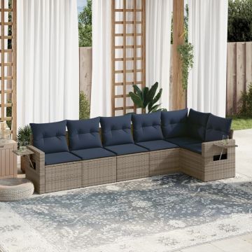 Set Divani da Giardino 7 pz in Polyrattan Grigio con Cuscini