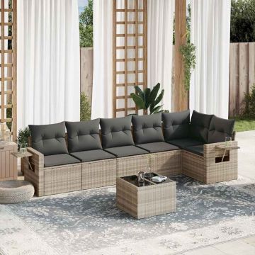 Set Divani da Giardino 7 pz Polyrattan Grigio Chiaro con Cuscini