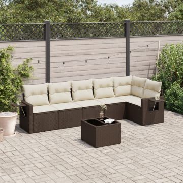 Salotto da Giardino 7 pz Marrone in Polyrattan con Tavolo in Vetro