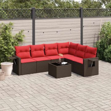 Set Divani da Giardino 7 pz con Cuscini Marrone in Polyrattan