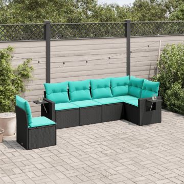 Set Divani da Giardino 6 pz con Cuscini Nero in Polyrattan