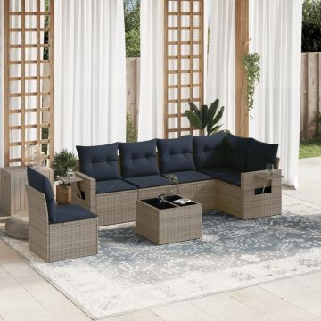 Set Divani da Giardino 7 pz con Cuscini Grigio in Polyrattan
