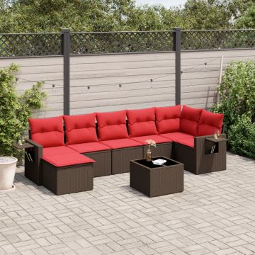 Set Divani da Giardino 8 pz con Cuscini Marrone in Polyrattan