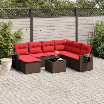 Set Divani da Giardino 8 pz con Cuscini Marrone in Polyrattan