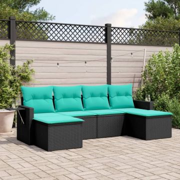 Set Divani da Giardino 6 pz con Cuscini Nero in Polyrattan