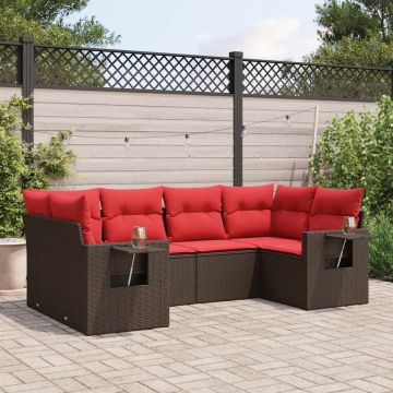 Set Divani da Giardino 6 pz con Cuscini Marrone in Polyrattan