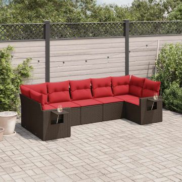Set Divani da Giardino 7 pz con Cuscini Marrone in Polyrattan