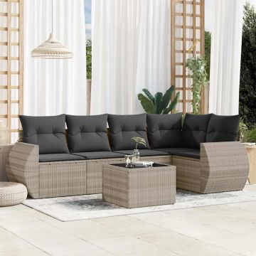 Set Divano da Giardino 6pz con Cuscini Grigio Chiaro Polyrattan