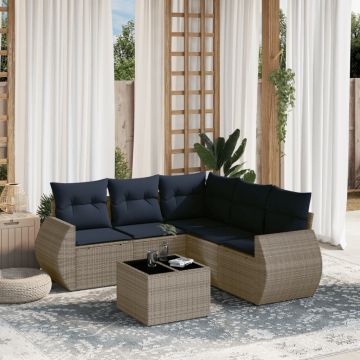 Set Divani da Giardino 6 pz con Cuscini Grigio in Polyrattan