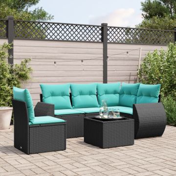 Set Divani da Giardino 6 pz con Cuscini Nero in Polyrattan