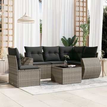 Set Divano da Giardino 6 pz con Cuscini Grigio in Polyrattan