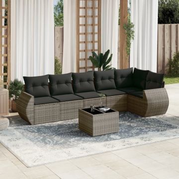 Set Divani da Giardino 7 pz con Cuscini Grigio in Polyrattan